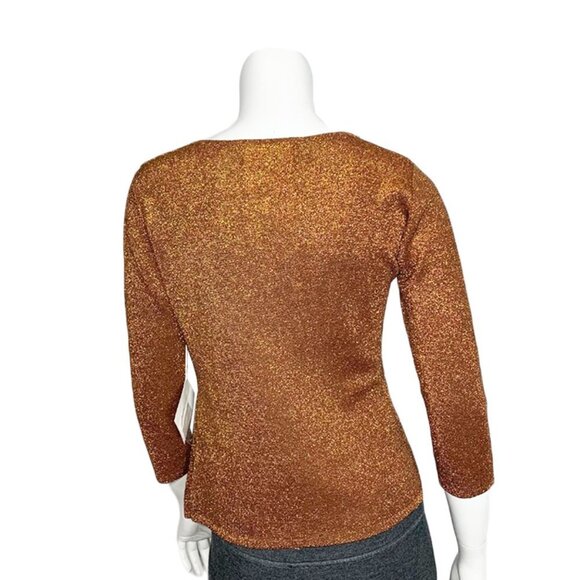 VINTAGE JOSEPH A. Deadstock Y2K Copper Metallic Lattice Front Holiday Sweater - Picture 2 of 5